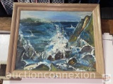 Artwork - Oil on canvas, seascape, signed Ralphie, Oct. 16, 1965, wood framed, 23.5
