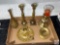 Brass candle holders, candlesticks and vase