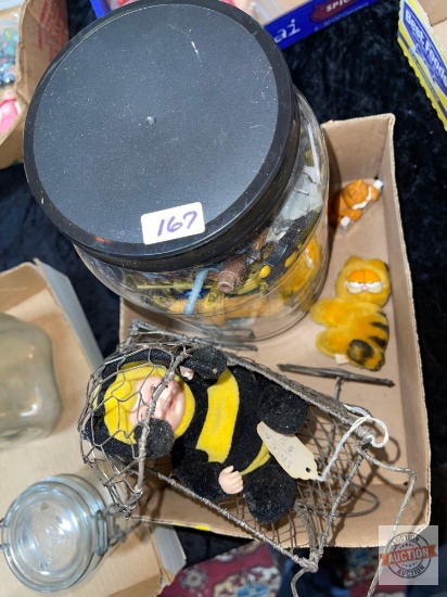 Toys - Dominoes, Garfield, wire carriage, Bee, army men, misc.