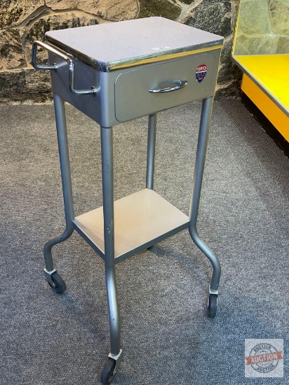 Metal medical cart, Gomco Equipment, wheeled, 1 drawer 34"h