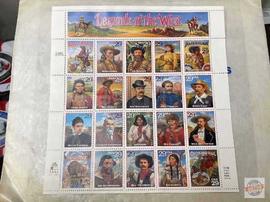 Stamps - "Legends of the West" 20-29 cent stamps, complete full sheet, face value $5.80