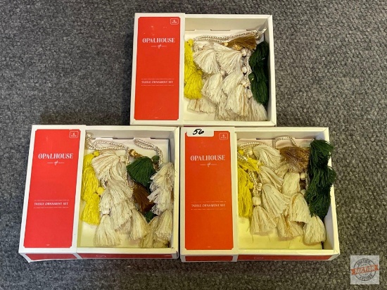 3 boxes Tassle ornament sets, Opal House, 6 pcs., green, brown, white, yellow