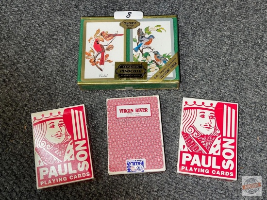Playing cards - 4 packs, 1 Congress Pinochle double deck, 3 Paulson Virgin River Hotel Casino