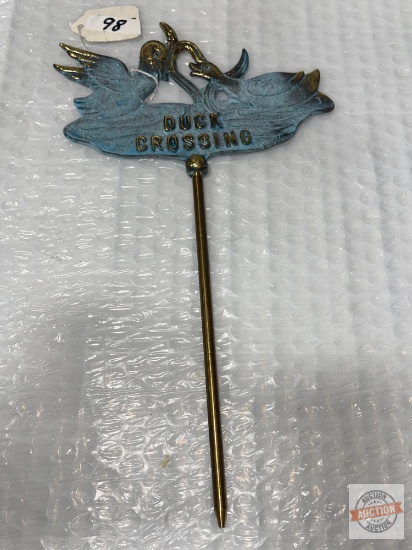 Solid Brass Yard Decor, garden stake, double sided "Duck Crossing", 11.5"h