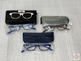 3 pr. Reading Glasses with cases, +3.50, black, blue