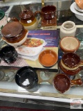 Dish ware - Brown ware pots, teapot, coffee holder, bean pot, sauce servers, black c condiment bowls