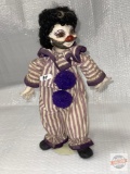 Vintage ceramic Clown on doll stand, ceramic head, hands, feet, 16