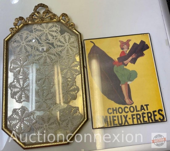 Vintage convex glass metal picture frame & Chocolat print