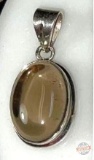 Jewelry - Smokey Quartz oval cabochon pendant gemstone in .925 silver bezel