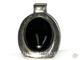 Jewelry - Black Onyx oval cabochon pendant gemstone in .925 silver bezel