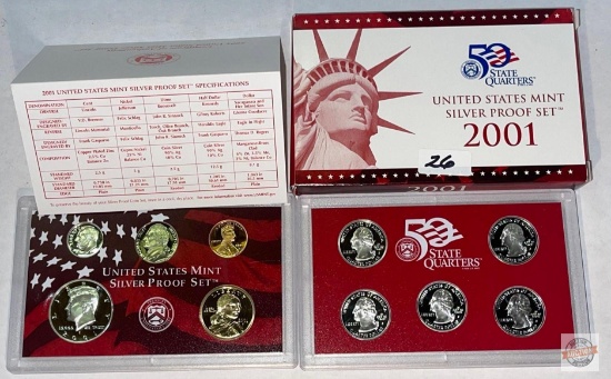 Silver - 2001s US Mint Silver Proof Set, 10 coins (7-90% silver)