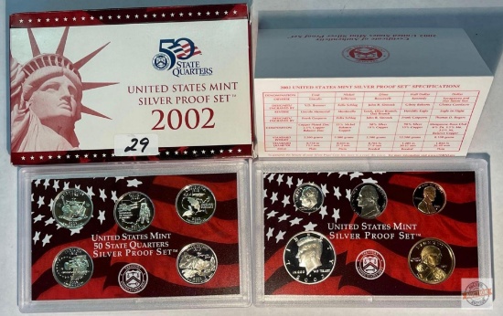 Silver - 2002s US Mint Silver Proof Set, 10 coins (7-90% silver)