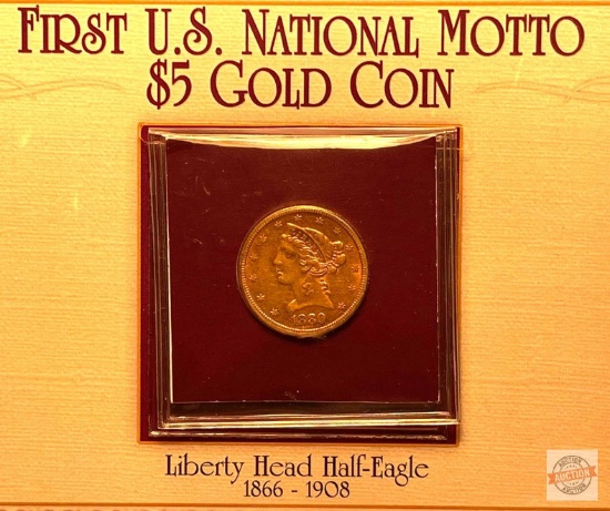 Gold - 1880 $5 Dollar Gold coin, Liberty Head Half-Eagle First US National Motto "In God We Trust"
