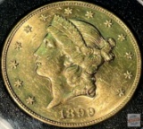 Gold - 1899 $20 Dollar Gold Uncirculated Liberty Head US Gold coin, PCS encased