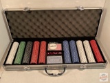 New/ not used Large Clay Poker chip set, in padded case, some with plastic wrap still in tact