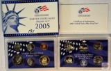 US Mint Proof Set 2005s, 2 case, 11 coin set in hard plastic protective cases