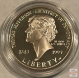 Silver - 1993s Silver Proof Dollar, Thomas Jefferson 250th Anniversary Coin