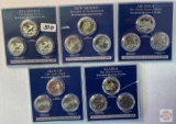 Statehood Quarters, 5 - 3 quarter coin sets - 2008 Uncirculated and Proof issued from 3 mints, 5 sta