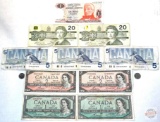 Foreign Currency - 1 un peso Argentina and 9 Canadian bills