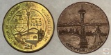 2 - 1962 Seattle medallion coins, World's Fair Good for $1 trade and Space Needle