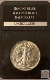 1942 Silver Walking Liberty Half-Dollar Genuine Uncirculated in hard plastic slab by PCS