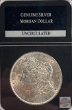1921 Silver Morgan Dollar Genuine Uncirculated in hard plastic slab by PCS