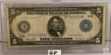 1914 $5 Last Large size Federal Reserve Note, New York, Blue seal, encased #B70181938B