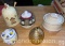 5 Honey, sugar & condiment dishes with lids, (bee top missing 1 wing)