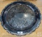 Onieda Silver plate Serving Tray, round w/relief scroll trim, orig. box 15