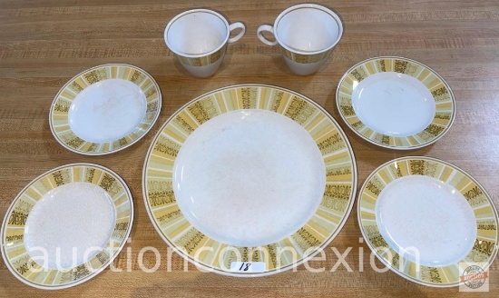 Franciscan China - 7pcs. Antiqua pattern, 1966 Whitestone ware Interpace, 1 plate, 3 dessert