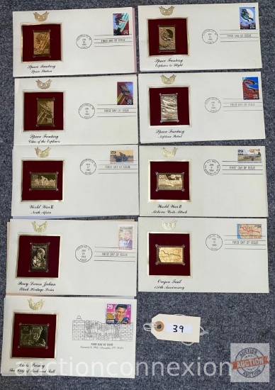 9 First Day Issue golden stamp replicas