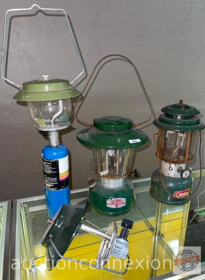 3 Lanterns - Thermos, Coleman, Bernz-o-matic and extra top for parts