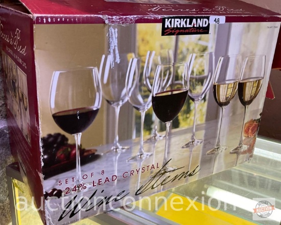 Kirkland lead crystal wine stem glasses, only 7 in orig. box, 10.75"h