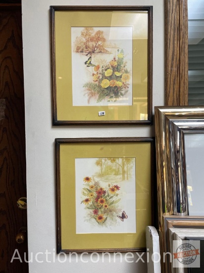 Artwork - 2 Butterfly / floral motif prints by F. Massa