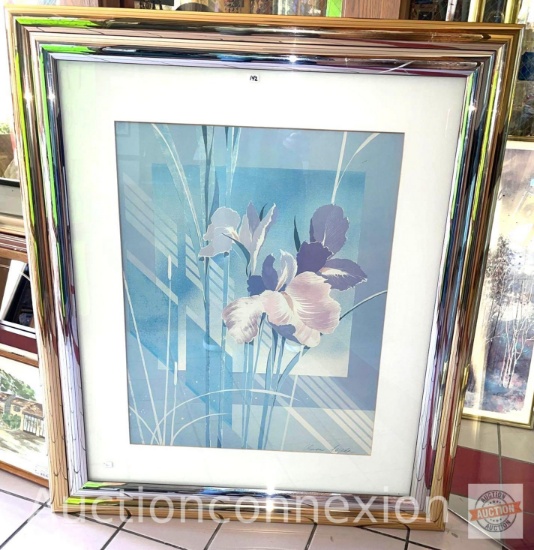 Artwork - Large metal framed floral decor art,