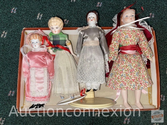 Dolls - 4 Porcelain, 8"h and 9.5"h