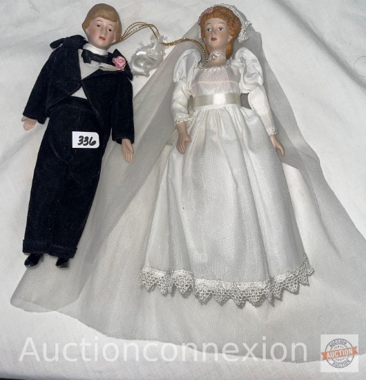 Dolls - 2 - Porcelain Bride and Groom, 9"h