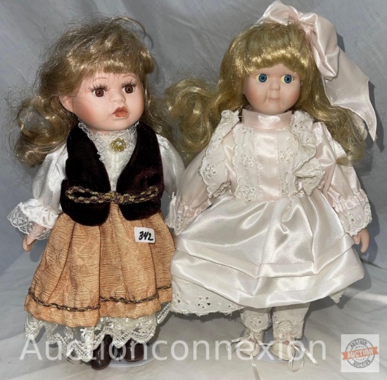 Dolls - 2 Porcelain Collector Dolls, 11"h