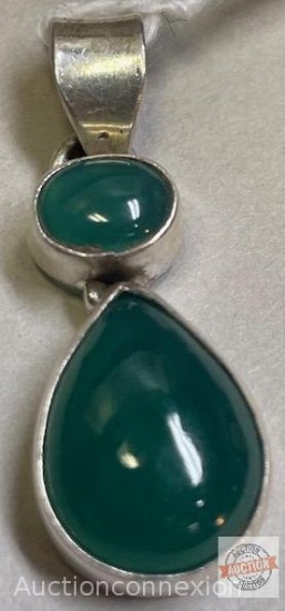 Jewelry - Pendant, .925 silver with green teardrop stone