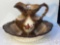 Water basin - Ceramic Pitcher and bowl, 70's brown/flower design