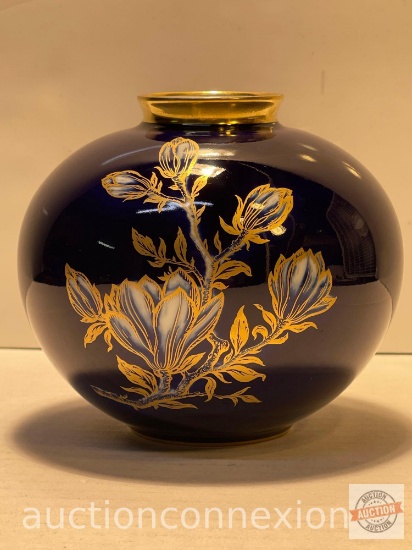 Vase, Lindner of Bavaria, Echt Cobalt, Magnolia