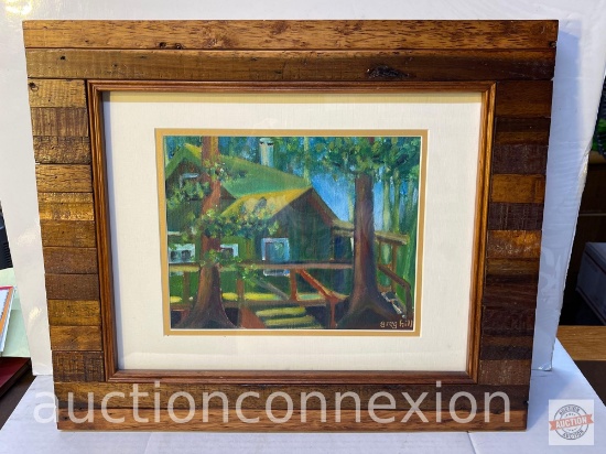 Artwork - Print, Painting by Greg Hill of wooded cabin