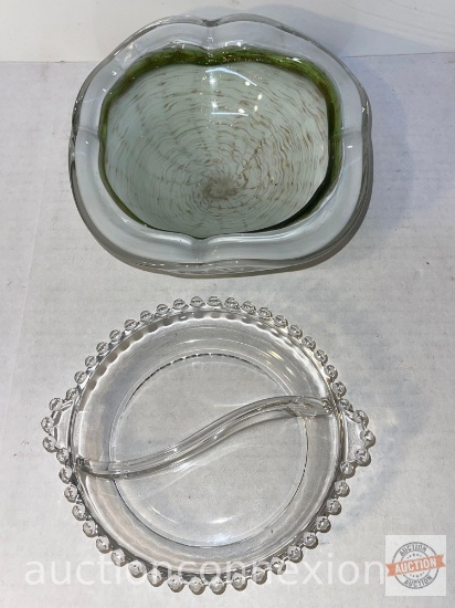 Glassware - 2 - Art glass bowl and divided dish