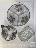 3 Vintage silver overlay nut/candy dishes