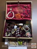 Jewelry - Vintage jewelry box with assorted costume jewelry