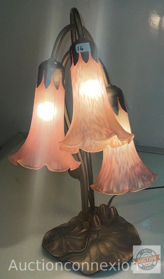 Dresser Lamp - Triple floral shades, Lily pad base