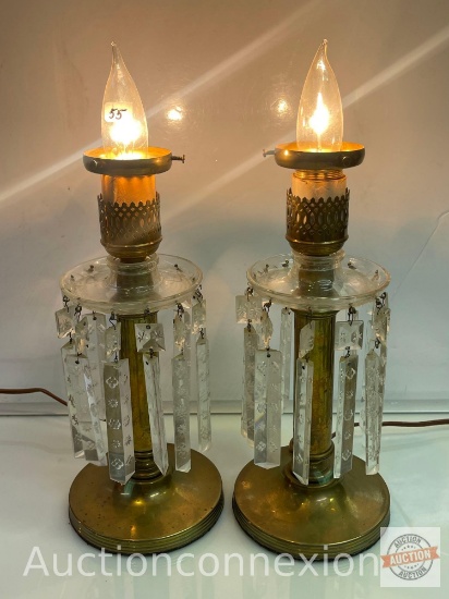 Vintage lamps - pair antique Boudoir candlestick lamps with crystal prisms, no globes