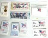 Stamps - 8 packages - Total of approximately $36+ plus Flag pin, Commemorative and Definitive stamps