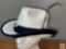 Hat - White woven hat with blue velvet