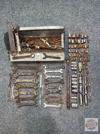 Tools - Tool Box with vintage wrenches and sockets